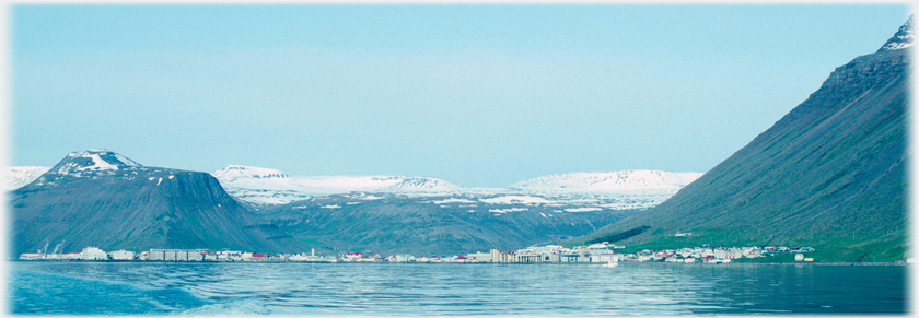 The town of Isafhordur at the head of the fjord.