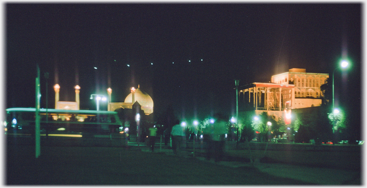 Naqsh-e-Jajan Square at night.
