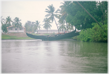 Long boat out of the water.