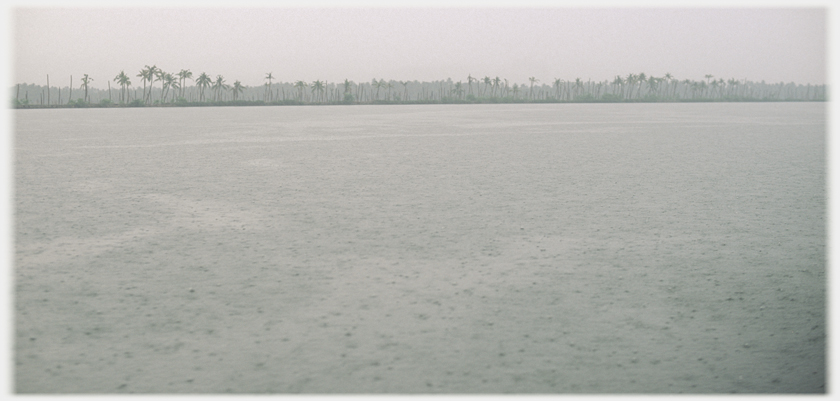 Lagoon in heavy rain.