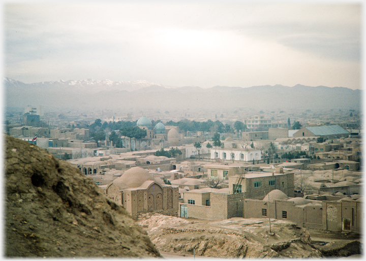 Kerman cityscape with mosques.