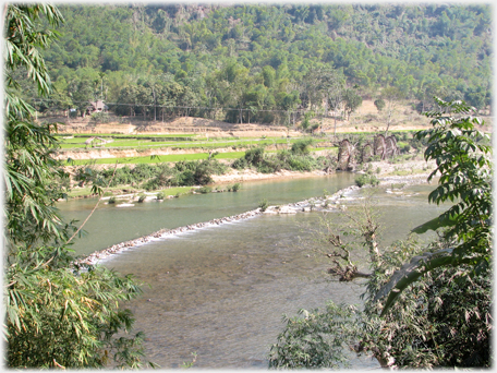 One of these small barrages diverting water to the wheels.