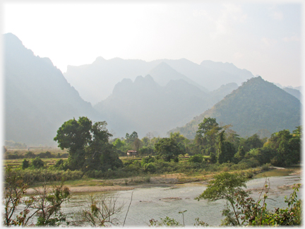 River with karst background.