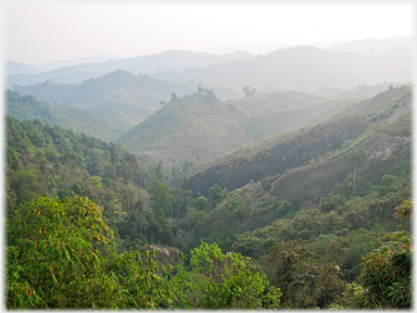 Trees on valley sides to far distance.