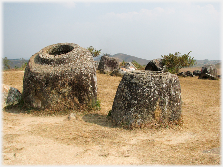 Two stone Jars, others beyond.