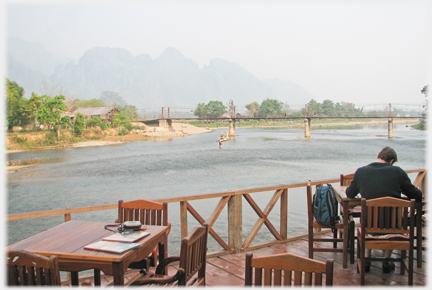 View from restaurant up the River Nam Khan.