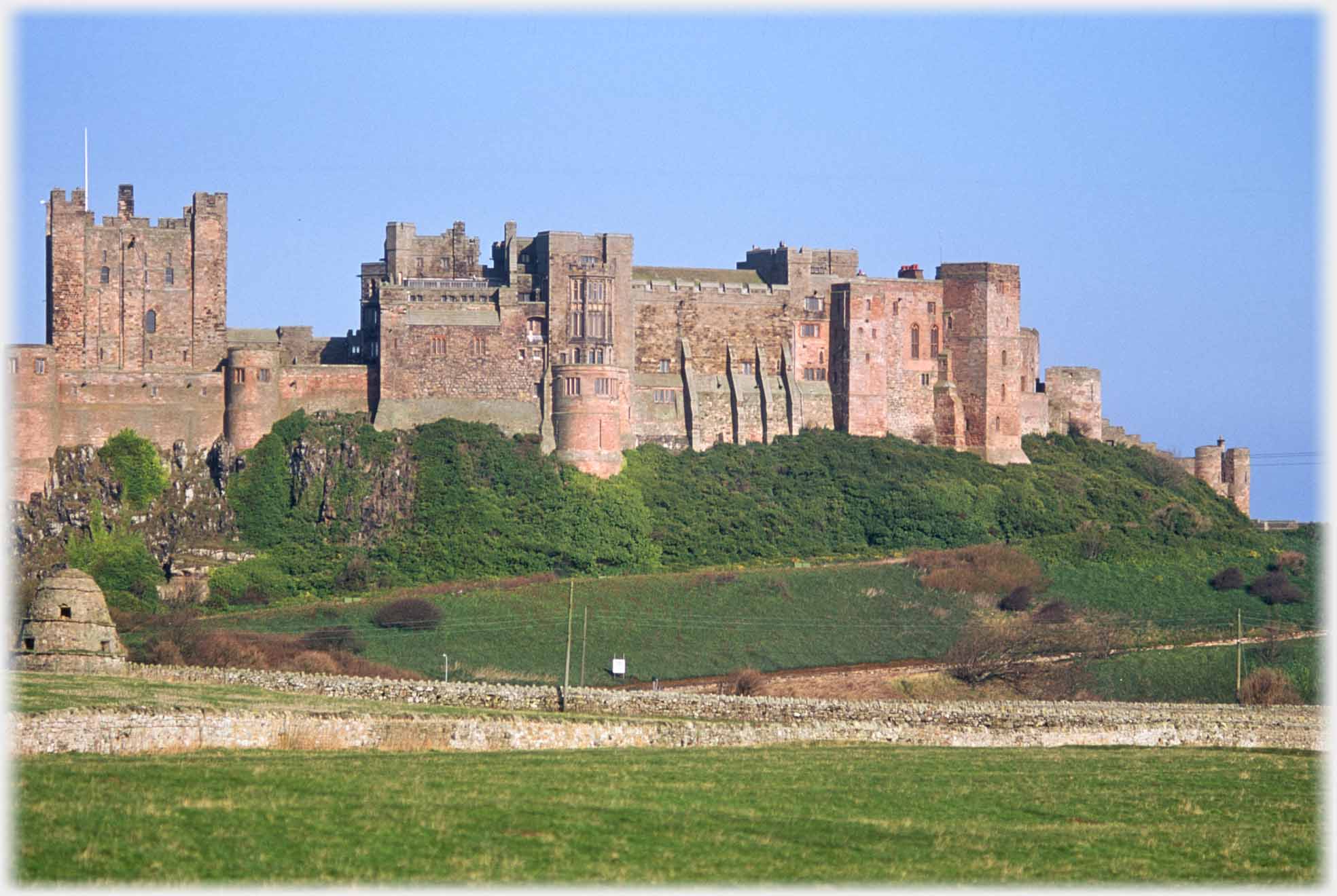 Landward facade of Bamburgh Castle.