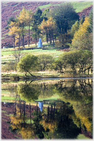 Hogg monument reflected in the loch.