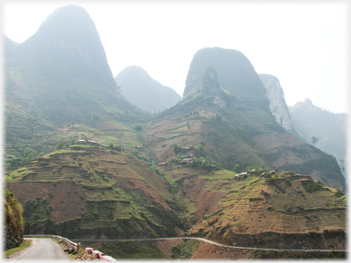 Two karst formations with villages.