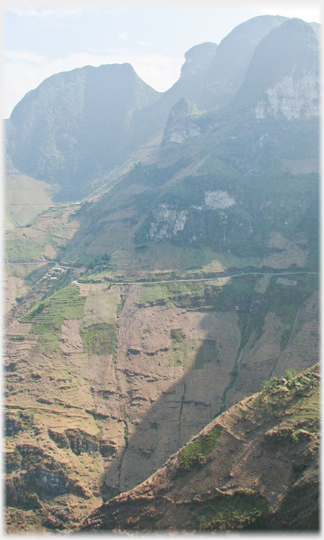 The road hangs on the side of the gorge.