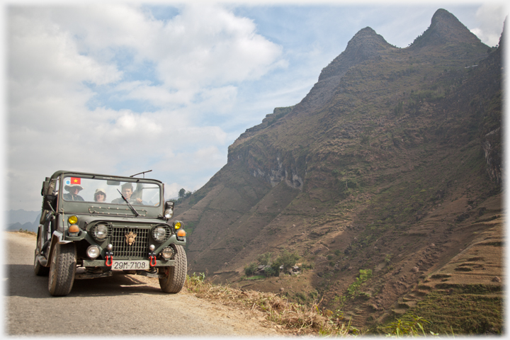 The Jeep and the twin peaks.