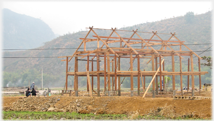 The wooden skeleton of the new community centre.