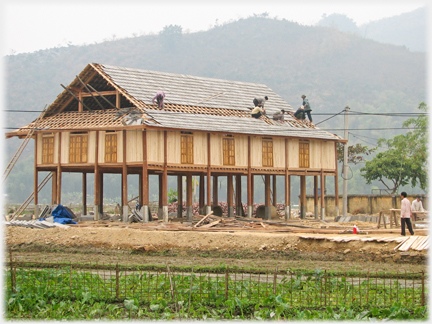 The walls (being a stilt house this is on the first floor only) and roof are now nearly in place.