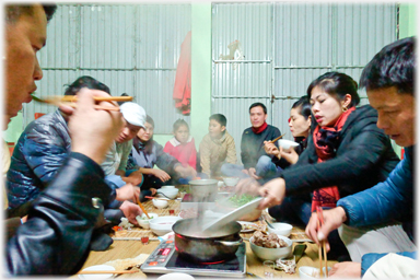 Eating in the cold.