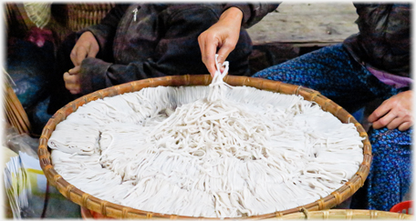 Hand lifting noodles.