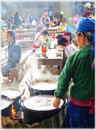 Vats of rice and stock.