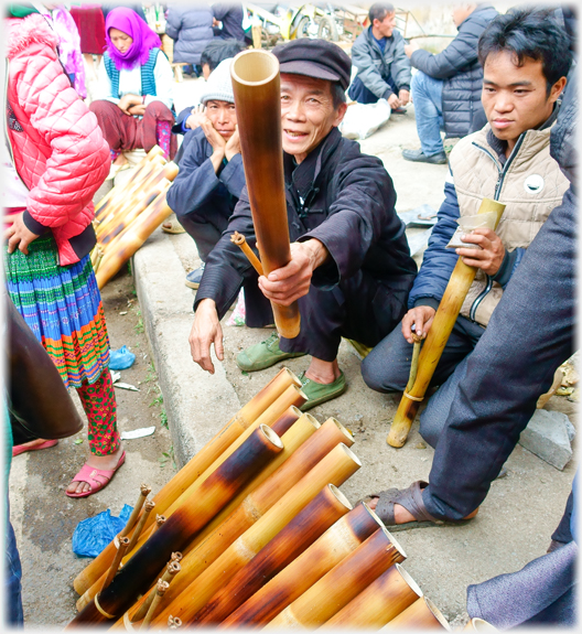 Pipe salesman offering pipe.