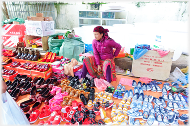 Shoes laid-out on display.