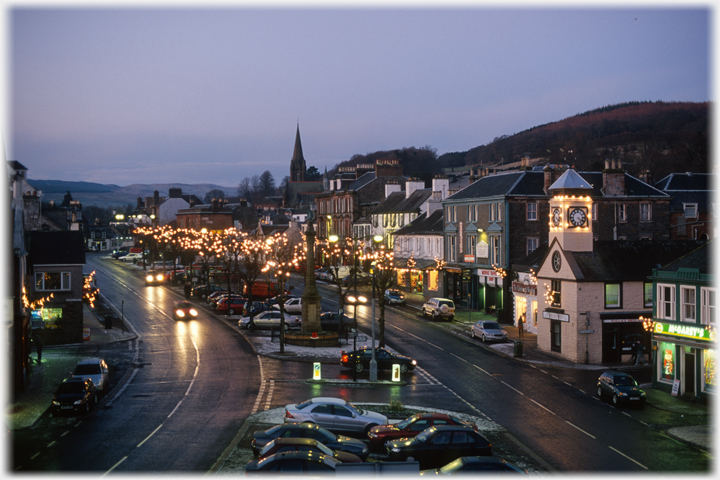 Moffat High Street at dusk.