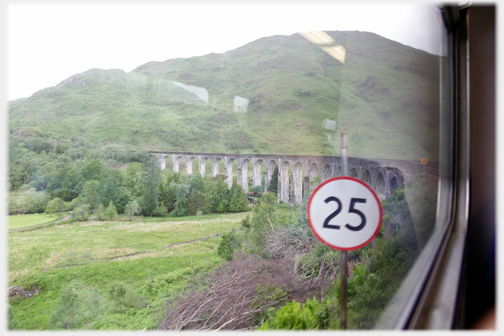 Viaduct seen from train carriage window, wiwth 25 mph speed restriction.