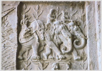 Carving of hunting using elephants.