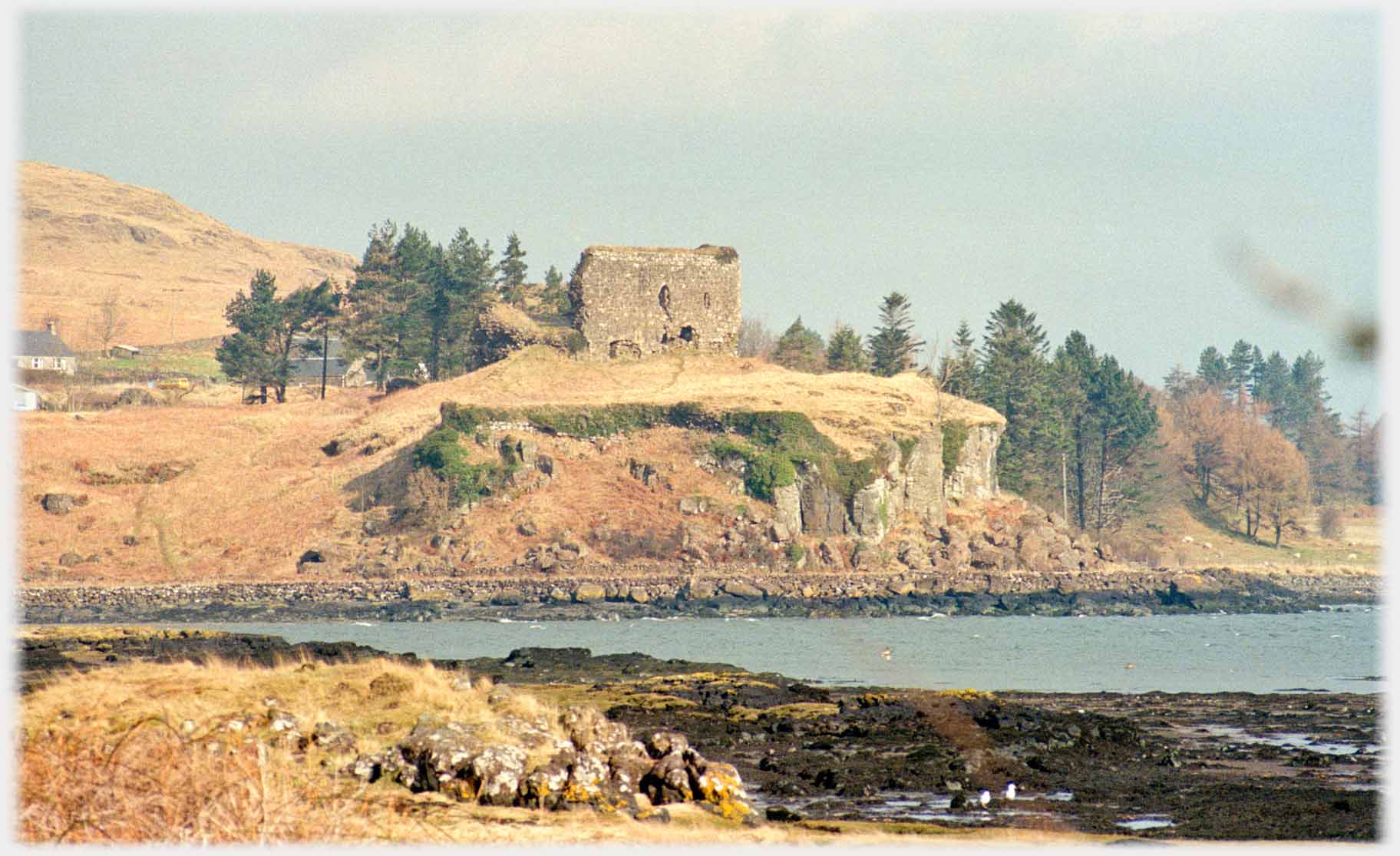 Ruin on bluff.