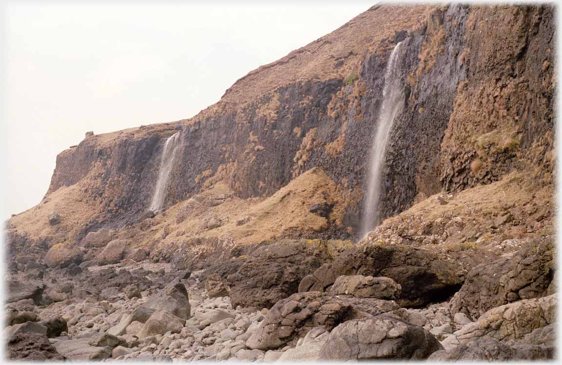 Two waterfalls over a cliff.