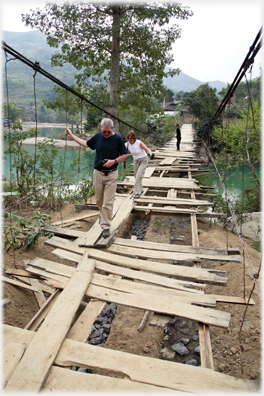 Barbara and Ian on broken bridge.