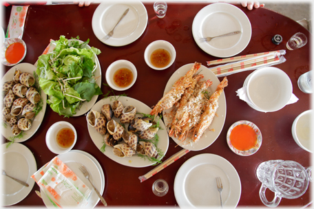 A course of snails and prawns.