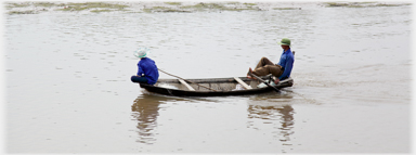 Rowing boat rowed with legs.