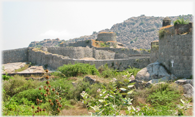 Walls and tower of Gingee Fort.