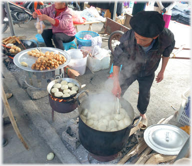 Cooking dumplings.