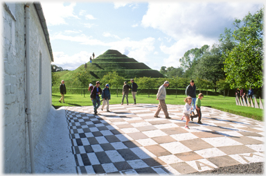 Visitors walking over and looking down at the Fractal Terrace.