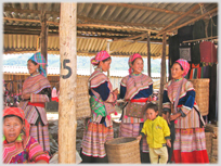 A group of Flower H'Mong women at the market.