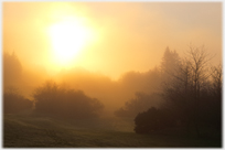 Blazing misty sunset on Kirkcudbright golf course.