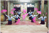 Women during a display of a fan dance.