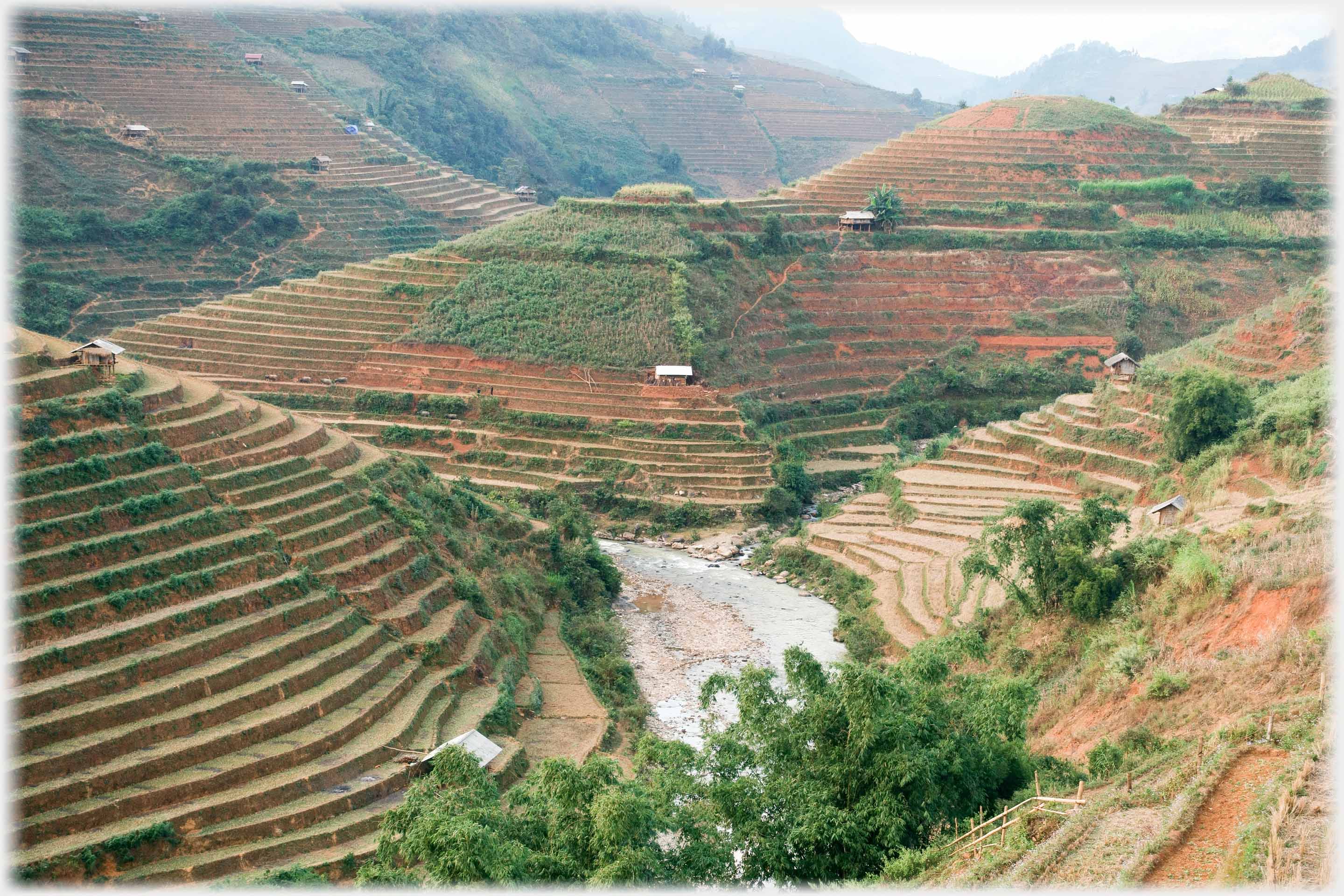 Valley side terraces.