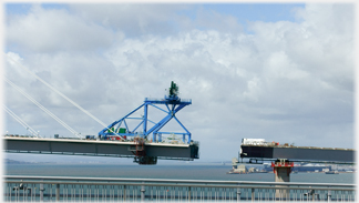 Cranes used to lift sections into place