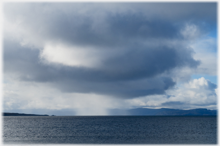 Clouds with heavy bellies pressing downwards.