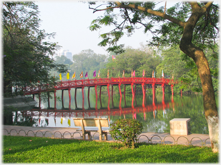 The Thê Húc Bridge at dawn