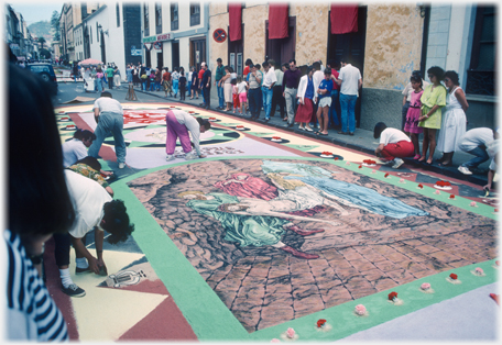 Chalk pictures waiting flowers.