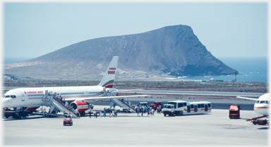 Airport and red mountain.