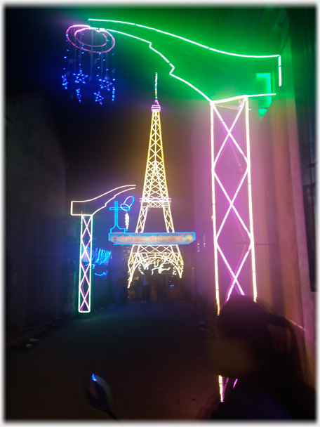 An Eiffel Tower in lights.