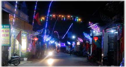 Curved projections of lights from over doorways.