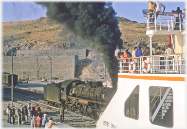 Steam engine running onboard.