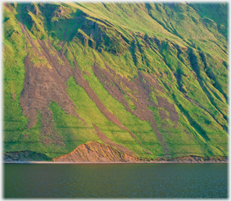 Screes on the south shore of Talla Reservoir.