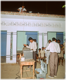 Setting up projector.