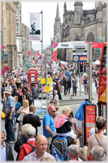 Crowded street scene.