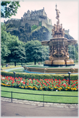 Fountain in gardens beside Princes Street.