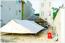 Marquee roof constructed.